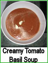 Creamy tomato basil soup in a bowl