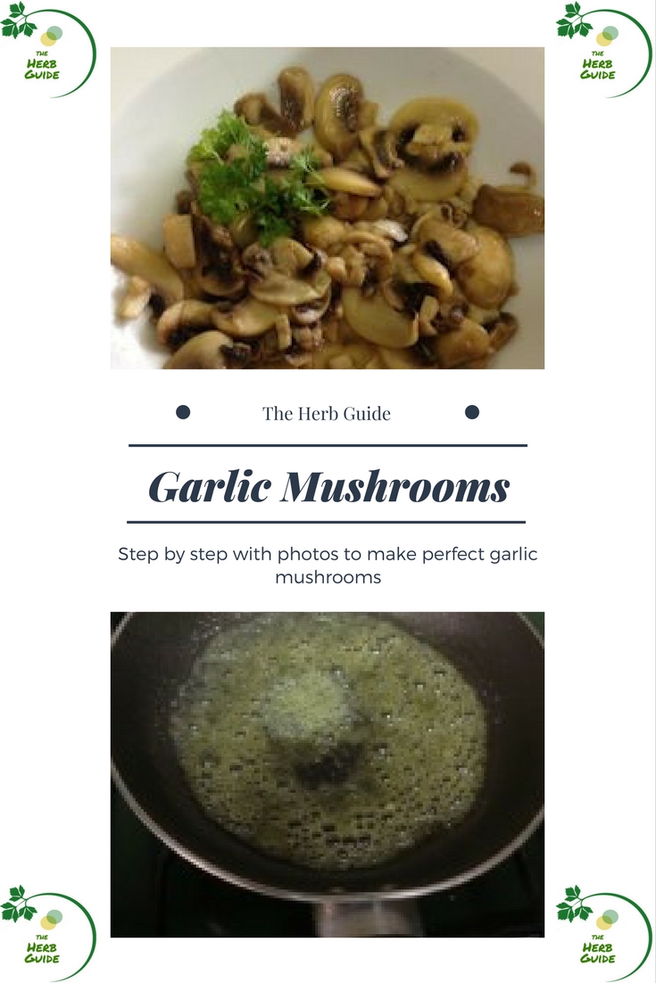 Garlic mushrooms on a plate and in a pan
