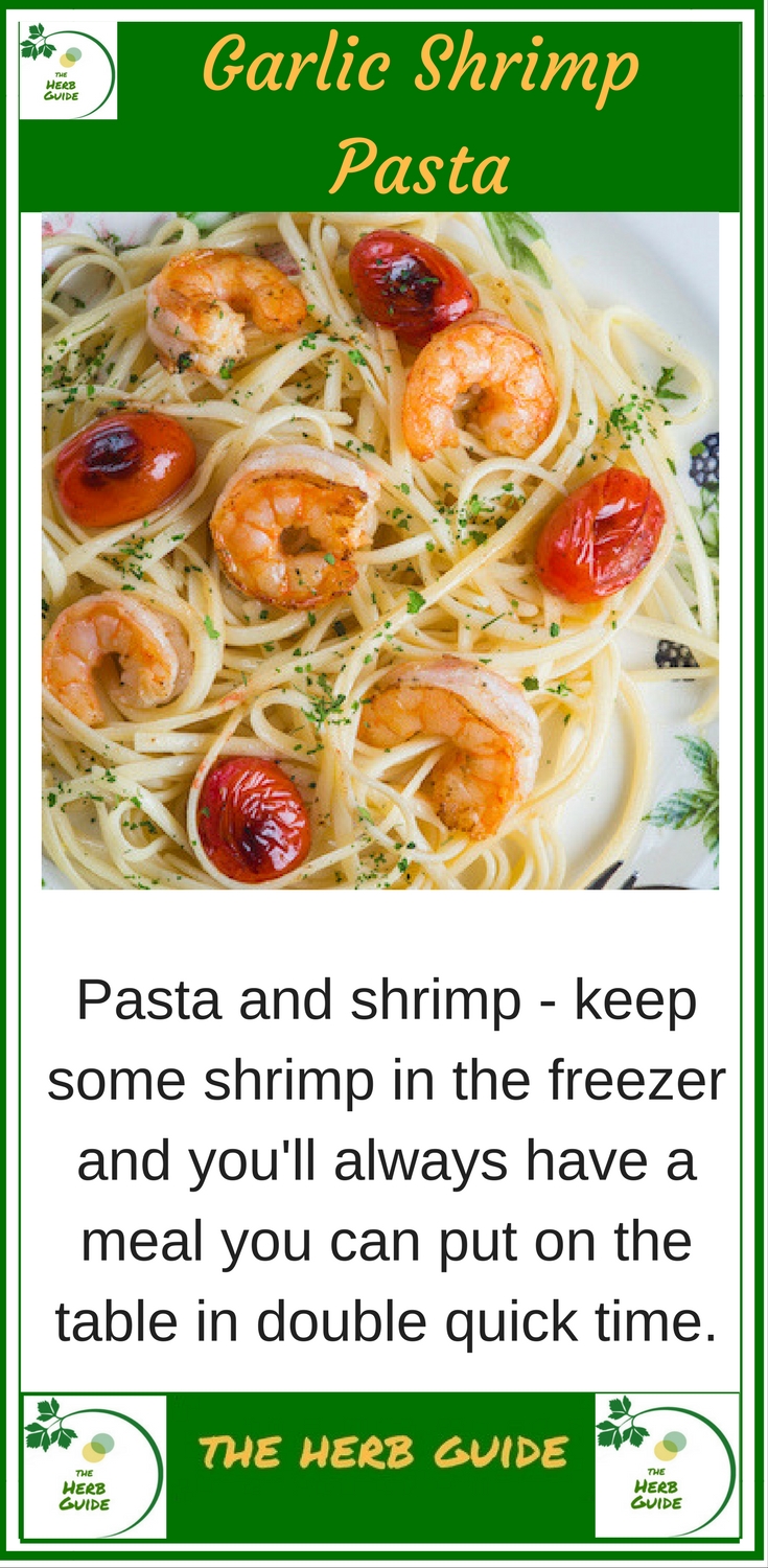 garlic shrimp pasta in a bowl