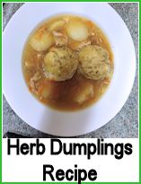 Herb dumplings in a bowl of stew