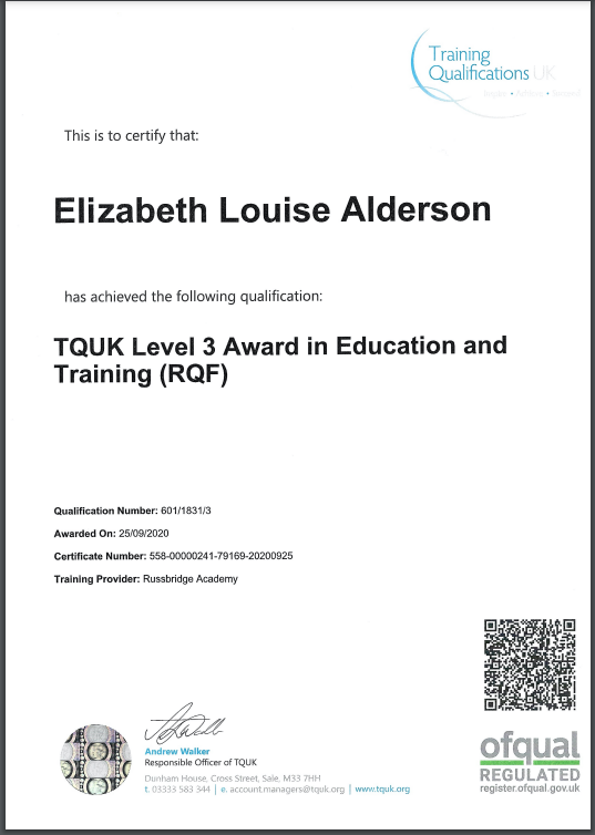Adult Education Certificate Liz Alderson