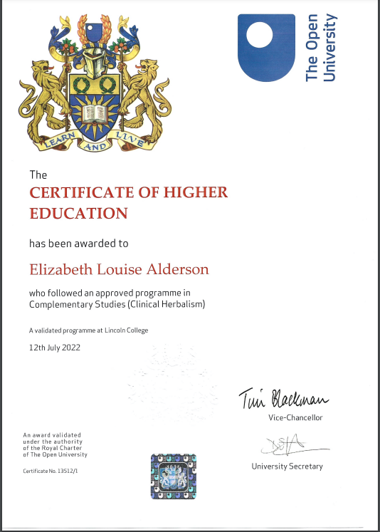 Clinical Herbalism Open University Certificate Liz Alderson